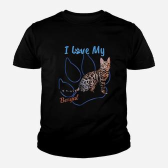 I Love My Bengal Best Cat Lover Paw Print Youth T-shirt | Crazezy DE