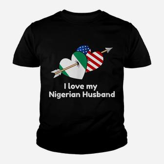 I Love My Nigerian Husband Nigeria Usa Flag Hearts Pride Youth T-shirt | Crazezy CA