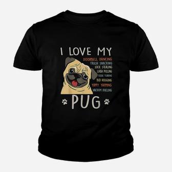 I Love My Pug Dog Mom Dad Youth T-shirt | Crazezy CA
