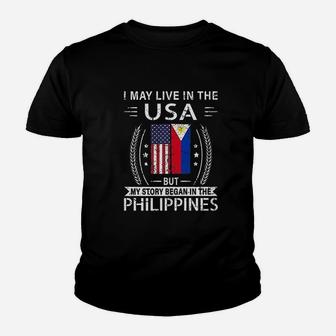 I May Live In The Usa The Philippines Flag Youth T-shirt | Crazezy