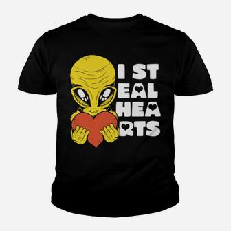 I Steal Hearts Valentine's Day Alien Ufo With A Heart Youth T-shirt - Monsterry DE