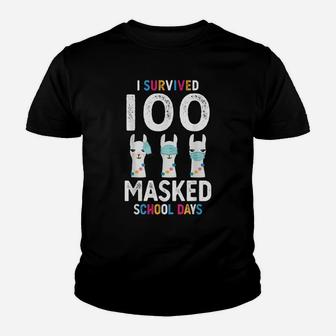 I Survived 100 Masked School Days Lama 100 Days Of School Youth T-shirt | Crazezy UK