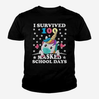 I Survived 100 Masked School Days Unicorn 100Th Days School Youth T-shirt | Crazezy