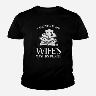 I Survived My Wife Masters Degree Graduation Book Lovers Youth T-shirt | Crazezy CA