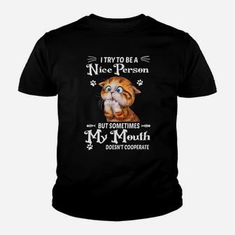 I Try To Be A Nice Person But Sometimes My Mouth Funny Cat Sweatshirt Youth T-shirt | Crazezy
