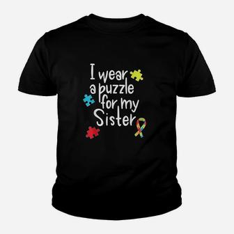 I Wear A Puzzle For My Sister Youth T-shirt | Crazezy UK