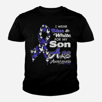 I Wear Blue And White For My Son - Als Awareness Shirt Youth T-shirt | Crazezy DE