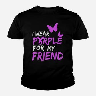 I Wear Purple For My Friend Butterfly & Ribbon Awareness Youth T-shirt | Crazezy