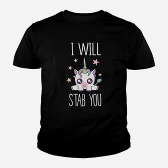 I Will Stab You Unicorn Youth T-shirt - Thegiftio UK