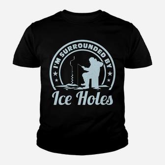 Ice Fishing Surrounded By Ice Holes Catching Fish In Winter Youth T-shirt | Crazezy AU
