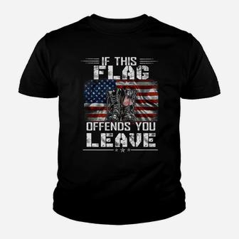 If This Flag Offends You Leave - Proud Usa Veteran Youth T-shirt | Crazezy