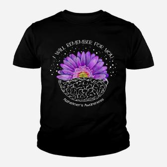 I'll Remember For You Purple Sunflower Alzheimer's Awareness Youth T-shirt | Crazezy DE