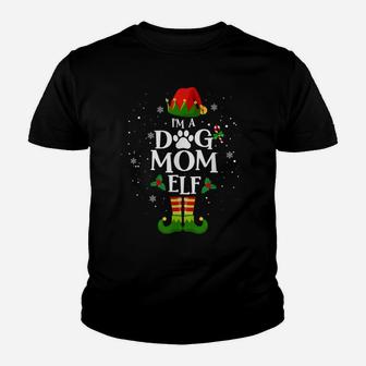 I'm A Dog Mom Elf Xmas Matching Family Christmas Pajamas Youth T-shirt | Crazezy