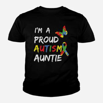 I'm A Proud Autism Auntie Awareness Puzzle Ribbon Aunt Youth T-shirt | Crazezy