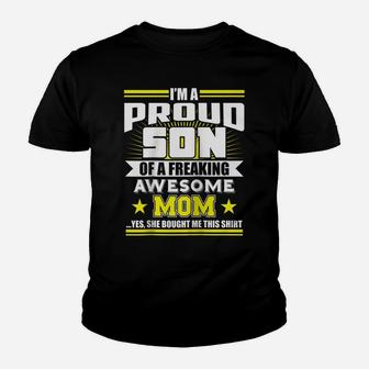 I'm A Proud Son Of A Freaking Awesome Mom Raglan Baseball Tee Youth T-shirt | Crazezy