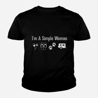 Im A Simple Woman Love Wine Flip Flop Dogs Camping Youth T-shirt | Crazezy CA