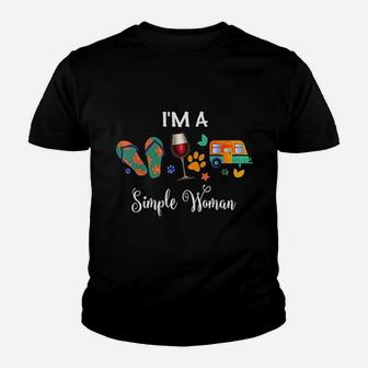 Im A Simple Woman Loves Wine Flip Flop Dogs Camping Youth T-shirt | Crazezy
