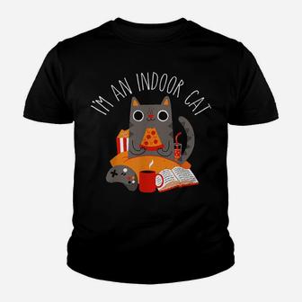 I'm An Indoor Cat Funny Reading Coffee Gaming Cat Person Tee Youth T-shirt | Crazezy