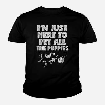 I'm Just Here To Pet All The Puppies T Shirt Dog Playing Youth T-shirt | Crazezy