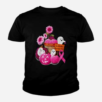 In October We Wear Pink Pumpkin, Ghost And Flower Youth T-shirt | Crazezy AU