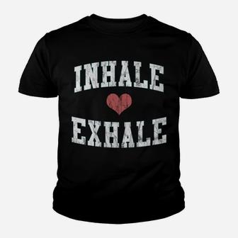 Inhale Exhale With A Heart And Distressed Vintage Look Youth T-shirt | Crazezy