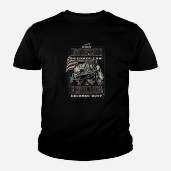 Injustice Becomes Law Rebellion Becomes Duty Youth T-shirt | Crazezy
