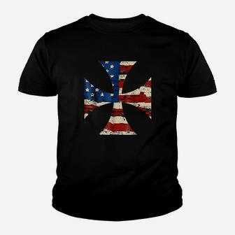 Iron Cross American Flag Youth T-shirt | Crazezy UK
