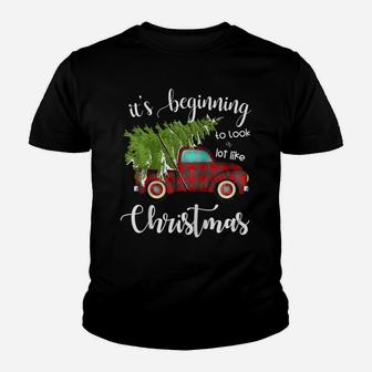 Its Beginning To Look A Lot Like Christmas Vintage Truck Raglan Baseball Tee Youth T-shirt | Crazezy CA