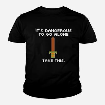 Its Dangerous To Go Alone Take This 8 Bit Gaming Black 4Xl Graphic Youth T-shirt | Crazezy DE