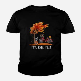 Its Fall Yall Boston Terrier Bike Pumpkin Spice Autumn Youth T-shirt | Crazezy CA