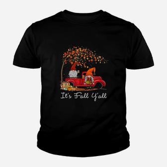 Its Fall Yall Cute Gnomes Pumpkin Autumn Tree Fall Leaves Youth T-shirt | Crazezy CA