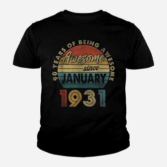 January 1931 Retro Vintage 90 Years Old 90Th Birthday Gift Youth T-shirt | Crazezy
