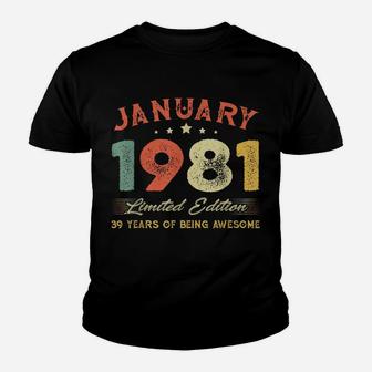 January 1981 39 Years Old Vintage 39Th Birthday Gifts Youth T-shirt | Crazezy UK