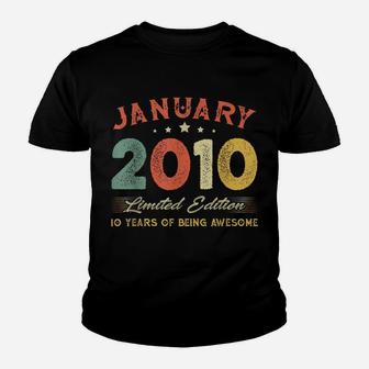 January 2010 10 Years Old Vintage 10Th Birthday Gifts Youth T-shirt | Crazezy