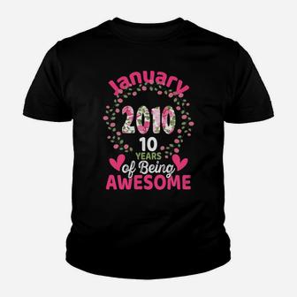 January 2010 Birthday Shirt Birthday 10 Years Gift Floral Youth T-shirt | Crazezy