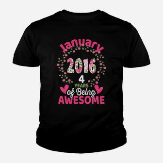 January 2016 Birthday Shirt Birthday 4 Years Gift Floral Youth T-shirt | Crazezy
