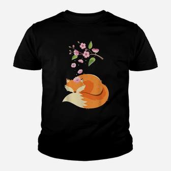Japanese Cherry Blossom Flower I Vintage Fox Youth T-shirt | Crazezy