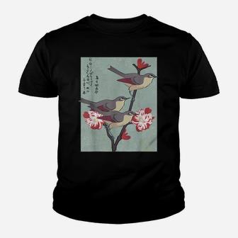 Japanese Cherry Peach Tree Blossom Hummingbirds Hanami Kanji Youth T-shirt | Crazezy AU