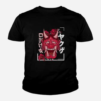 Japanese Demon Aesthetic Face Art Youth T-shirt | Crazezy CA