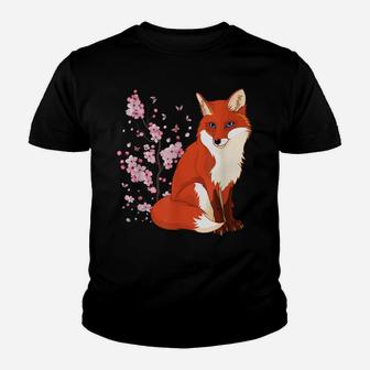 Japanese Fox Cherry Blossom Flower Sakura Trees Kawaii Youth T-shirt | Crazezy DE