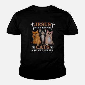 Jesus Is My Savior Cats Are My Therapy Youth T-shirt - Monsterry AU