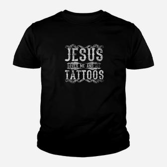 Jesus Loves Me And My Tattoos Christian Distressed Youth T-shirt - Thegiftio UK