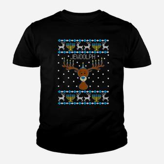 Jewdolph Ugly Hanukkah Reindeerorah Chanukah Youth T-shirt - Monsterry