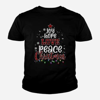 Joy Hope Love Peace Christmas Buffalo Plaid Christmas Pajama Youth T-shirt | Crazezy
