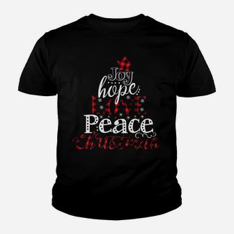 Joy Love Hope Peace Christmas Cute Buffalo Plaid Christmas Youth T-shirt | Crazezy