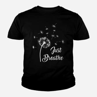 Just Breathe Dandelion Wildflower Botanical Nature Flower Youth T-shirt | Crazezy
