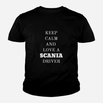 Keep Calm and Love Scania-Fahrer Schwarzes Kinder Tshirt für LKW-Liebhaber - Seseable