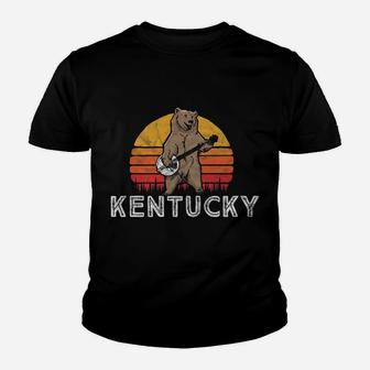 Kentucky Bluegrass Banjo Bear Funny Retro Graphic Youth T-shirt | Crazezy