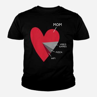 Kids Funny Heart Mom Video Games Pizza Wifi Valentines Day Youth T-shirt | Crazezy UK