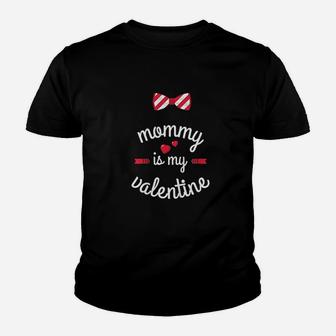 Kids Mommy Is My Valentine Love Heart Bowtie Youth T-shirt | Crazezy DE
